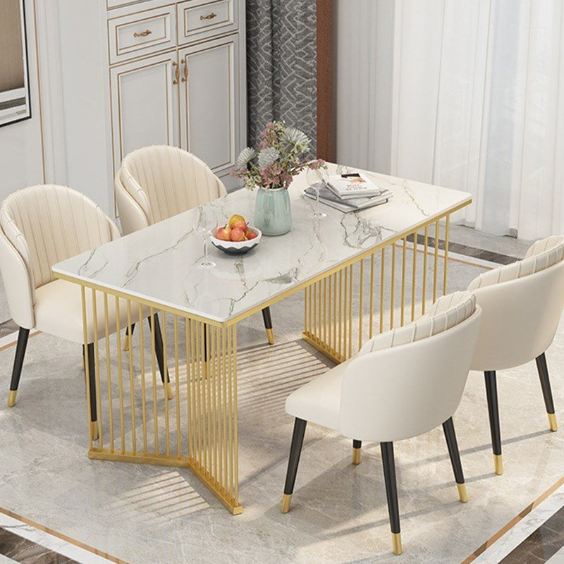 Rectangle Dining Table Traditional Luxury Dining Table with Double Pedestal Base White Gold Clearhalo ' dining_table' 'Dining Tables & Seating' 'Dining Tables' 'furn' 'furn_dining_table' 'Furniture' 'furniture_dining_table' 'Kitchen & Dining Furniture' 'kitchen&dining_furn' 'kitchen' 'kitchen_dining_table' 4572079