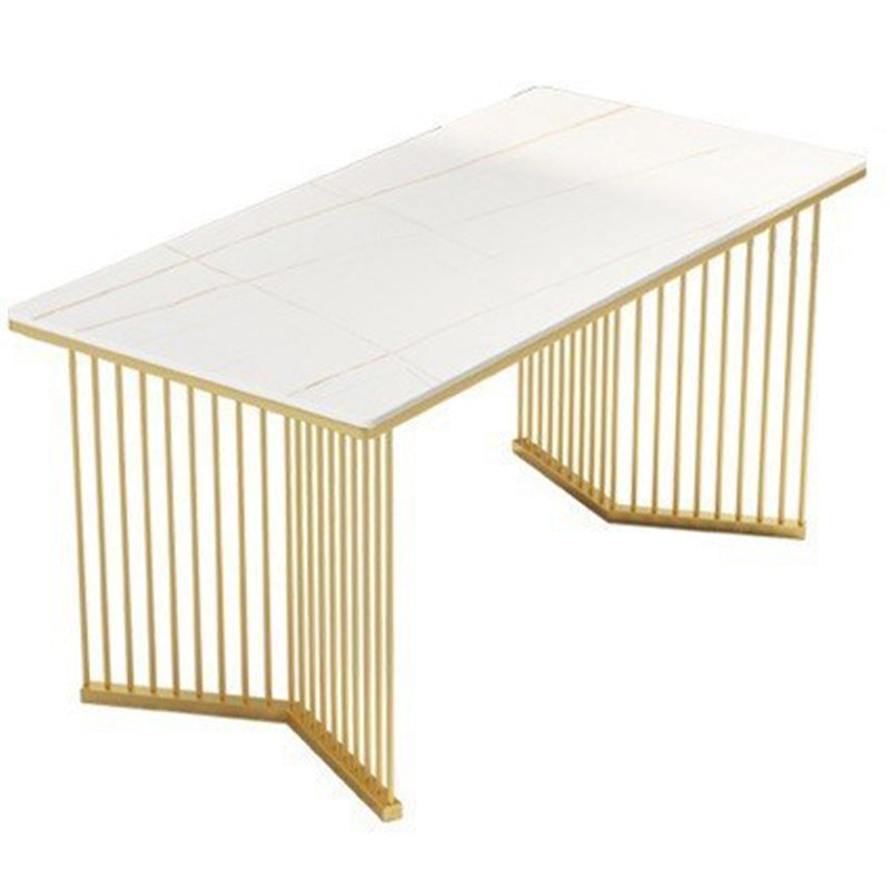 Rectangle Dining Table Traditional Luxury Dining Table with Double Pedestal Base White Gold Clearhalo ' dining_table' 'Dining Tables & Seating' 'Dining Tables' 'furn' 'furn_dining_table' 'Furniture' 'furniture_dining_table' 'Kitchen & Dining Furniture' 'kitchen&dining_furn' 'kitchen' 'kitchen_dining_table' 4572081
