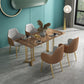 Rectangle Glass Dining Table Modern Style Dining Table with Gold Frame Brown 55.1"L x 31.5"W x 29.5"H Without Chairs Clearhalo ' dining_table' 'Dining Tables & Seating' 'Dining Tables' 'furn' 'furn_dining_table' 'Furniture' 'furniture_dining_table' 'Kitchen & Dining Furniture' 'kitchen&dining_furn' 'kitchen' 'kitchen_dining_table' 4572105