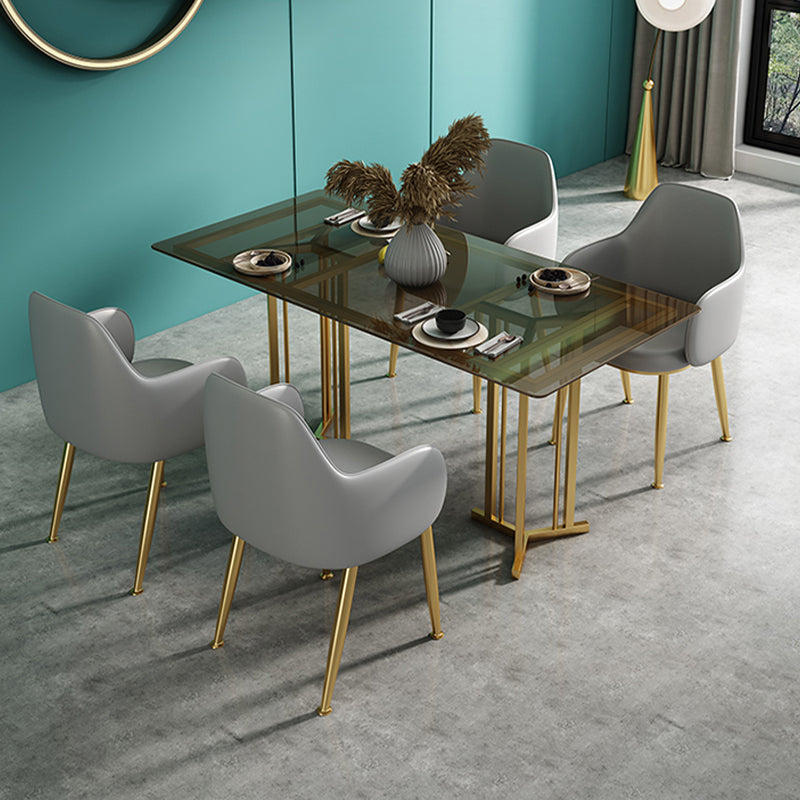Rectangle Glass Dining Table Modern Style Dining Table with Gold Frame Black 55.1"L x 31.5"W x 29.5"H Without Chairs Clearhalo ' dining_table' 'Dining Tables & Seating' 'Dining Tables' 'furn' 'furn_dining_table' 'Furniture' 'furniture_dining_table' 'Kitchen & Dining Furniture' 'kitchen&dining_furn' 'kitchen' 'kitchen_dining_table' 4572107