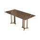 Rectangle Glass Dining Table Modern Style Dining Table with Gold Frame Brown Without Chairs Clearhalo ' dining_table' 'Dining Tables & Seating' 'Dining Tables' 'furn' 'furn_dining_table' 'Furniture' 'furniture_dining_table' 'Kitchen & Dining Furniture' 'kitchen&dining_furn' 'kitchen' 'kitchen_dining_table' 4572109