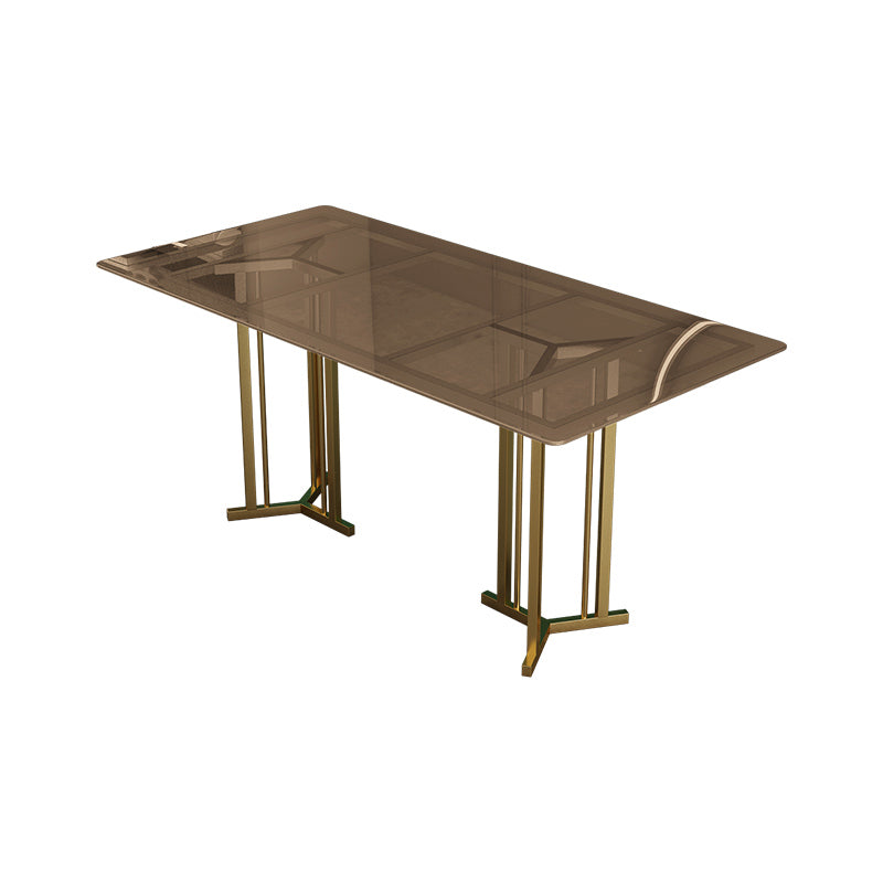 Rectangle Glass Dining Table Modern Style Dining Table with Gold Frame Brown Without Chairs Clearhalo ' dining_table' 'Dining Tables & Seating' 'Dining Tables' 'furn' 'furn_dining_table' 'Furniture' 'furniture_dining_table' 'Kitchen & Dining Furniture' 'kitchen&dining_furn' 'kitchen' 'kitchen_dining_table' 4572109