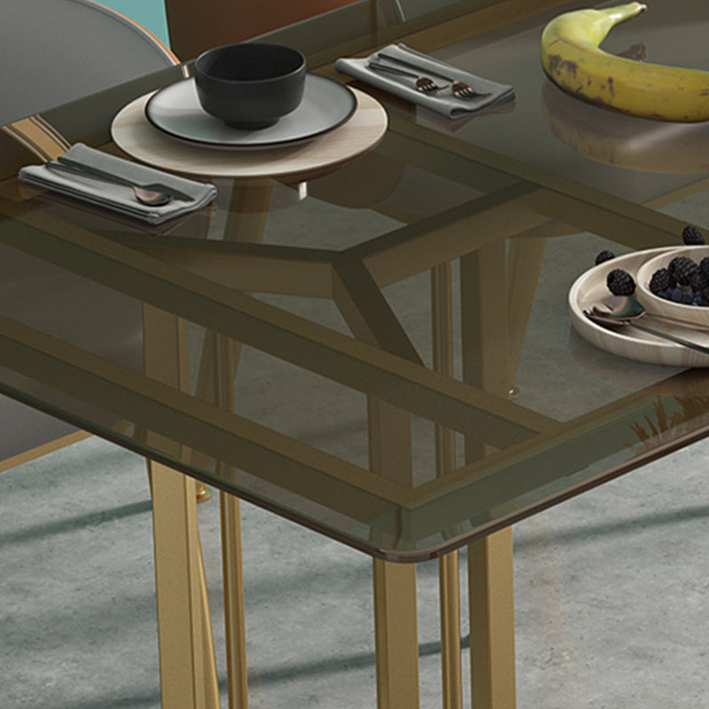 Rectangle Glass Dining Table Modern Style Dining Table with Gold Frame Clearhalo ' dining_table' 'Dining Tables & Seating' 'Dining Tables' 'furn' 'furn_dining_table' 'Furniture' 'furniture_dining_table' 'Kitchen & Dining Furniture' 'kitchen&dining_furn' 'kitchen' 'kitchen_dining_table' 4572112