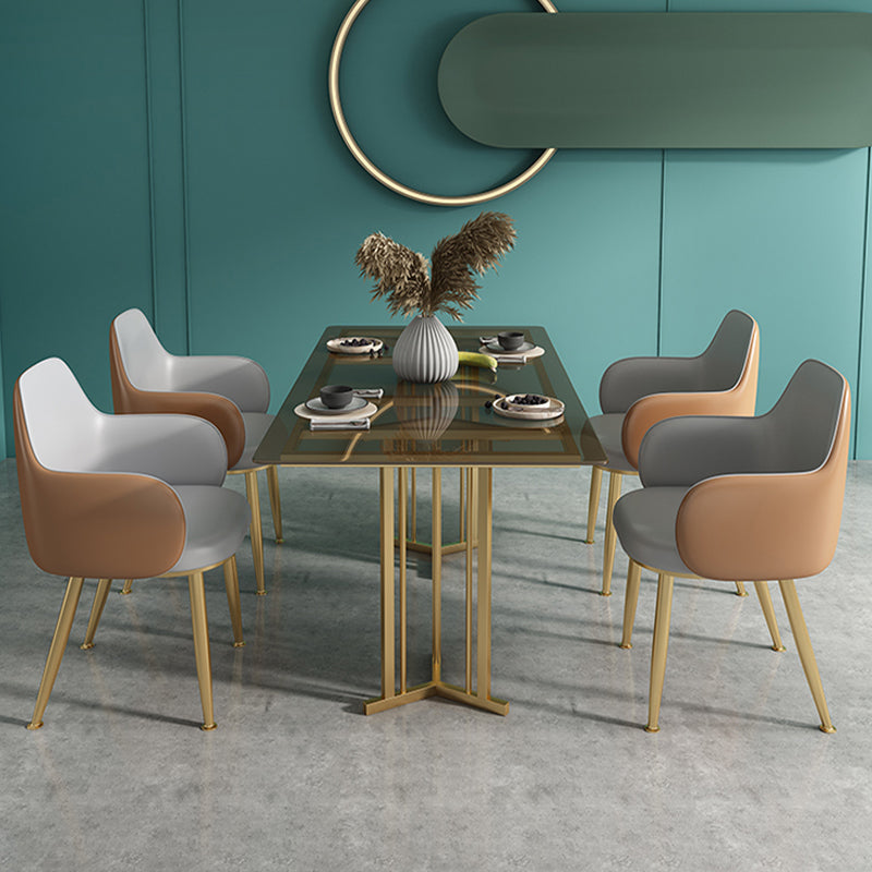 Rectangle Glass Dining Table Modern Style Dining Table with Gold Frame Clearhalo ' dining_table' 'Dining Tables & Seating' 'Dining Tables' 'furn' 'furn_dining_table' 'Furniture' 'furniture_dining_table' 'Kitchen & Dining Furniture' 'kitchen&dining_furn' 'kitchen' 'kitchen_dining_table' 4572113