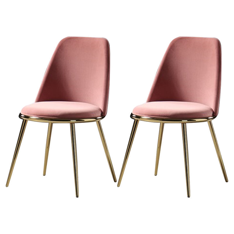 Glam Metal Dining Armless Chair Upholstered Dining Side Chair for Home Use Pink 2 Piece Set Clearhalo ' kitchen&dining_furn' 'Dining Chairs' 'Dining Tables & Seating' 'dining_chair' 'furn' 'furn_dining_chair' 'Furniture' 'furniture_dining_chair' 'Kitchen & Dining Furniture' 'kitchen' 4572210