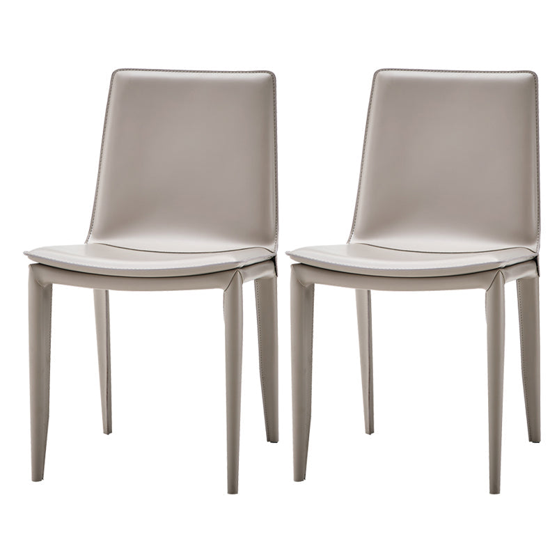 Modern Leather Armless Dining Chair Metal Dining Chairs for Restaurant Use Light Gray 2 Piece Set Clearhalo ' kitchen&dining_furn' 'Dining Chairs' 'Dining Tables & Seating' 'dining_chair' 'furn' 'furn_dining_chair' 'Furniture' 'furniture_dining_chair' 'Kitchen & Dining Furniture' 'kitchen' 4572265