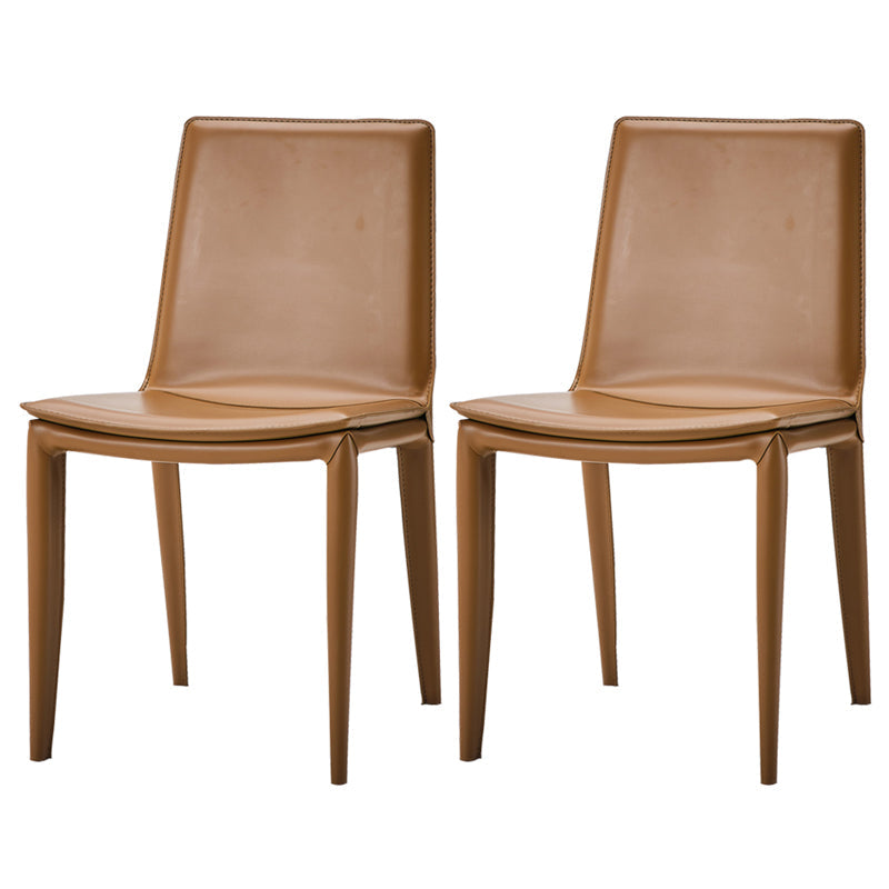 Modern Leather Armless Dining Chair Metal Dining Chairs for Restaurant Use Brown 2 Piece Set Clearhalo ' kitchen&dining_furn' 'Dining Chairs' 'Dining Tables & Seating' 'dining_chair' 'furn' 'furn_dining_chair' 'Furniture' 'furniture_dining_chair' 'Kitchen & Dining Furniture' 'kitchen' 4572268