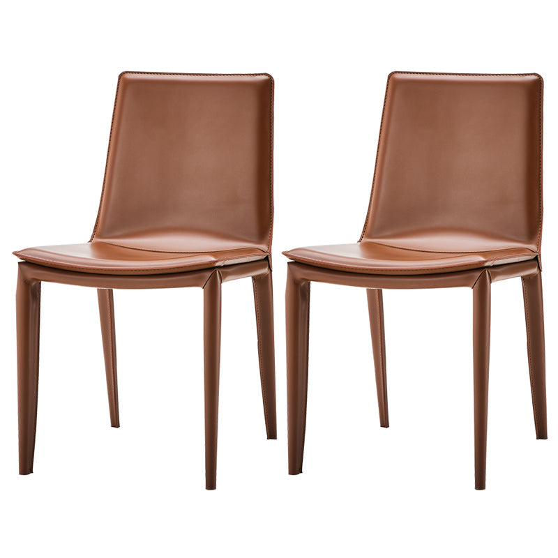 Modern Leather Armless Dining Chair Metal Dining Chairs for Restaurant Use Caramel 2 Piece Set Clearhalo ' kitchen&dining_furn' 'Dining Chairs' 'Dining Tables & Seating' 'dining_chair' 'furn' 'furn_dining_chair' 'Furniture' 'furniture_dining_chair' 'Kitchen & Dining Furniture' 'kitchen' 4572271