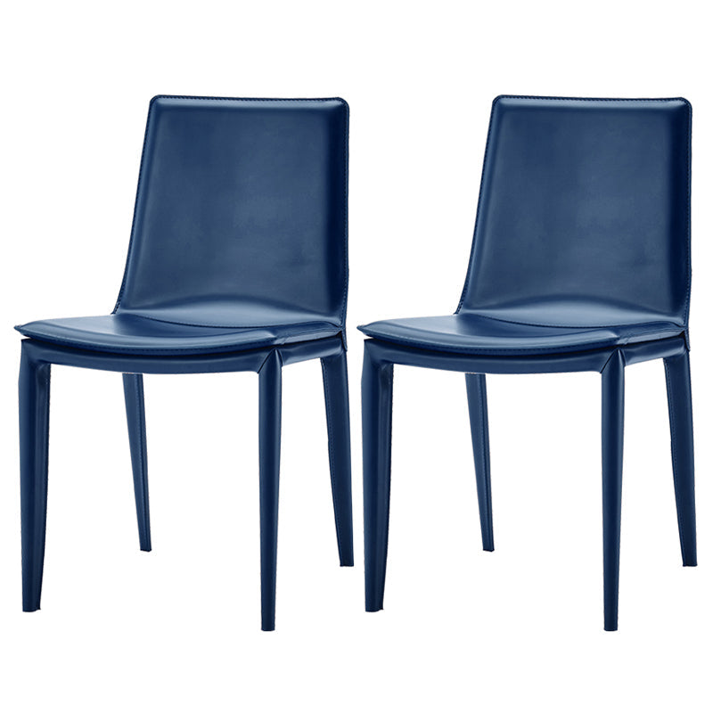 Modern Leather Armless Dining Chair Metal Dining Chairs for Restaurant Use Royal Blue 2 Piece Set Clearhalo ' kitchen&dining_furn' 'Dining Chairs' 'Dining Tables & Seating' 'dining_chair' 'furn' 'furn_dining_chair' 'Furniture' 'furniture_dining_chair' 'Kitchen & Dining Furniture' 'kitchen' 4572272