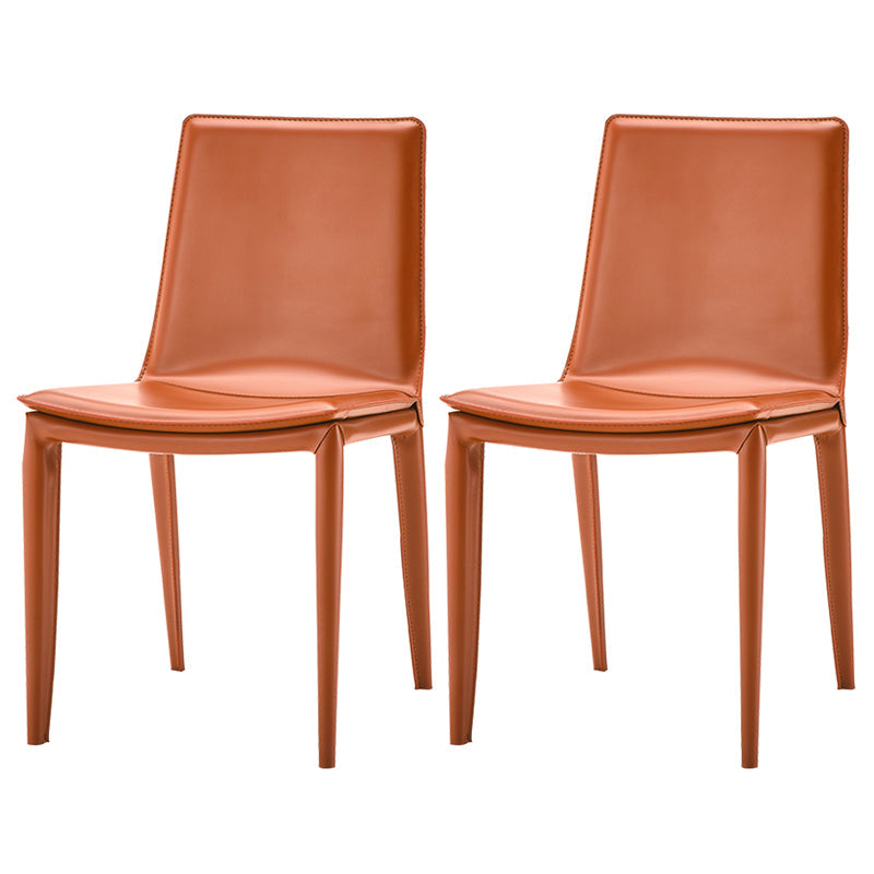 Modern Leather Armless Dining Chair Metal Dining Chairs for Restaurant Use Orange 2 Piece Set Clearhalo ' kitchen&dining_furn' 'Dining Chairs' 'Dining Tables & Seating' 'dining_chair' 'furn' 'furn_dining_chair' 'Furniture' 'furniture_dining_chair' 'Kitchen & Dining Furniture' 'kitchen' 4572278