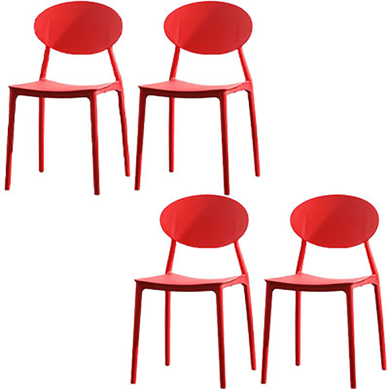Contemporary Open Back Chair Dining Armless Side Chair with Plastic Legs Red 4 Piece Set Clearhalo ' kitchen&dining_furn' 'Dining Chairs' 'Dining Tables & Seating' 'dining_chair' 'furn' 'furn_dining_chair' 'Furniture' 'furniture_dining_chair' 'Kitchen & Dining Furniture' 'kitchen' 4572323
