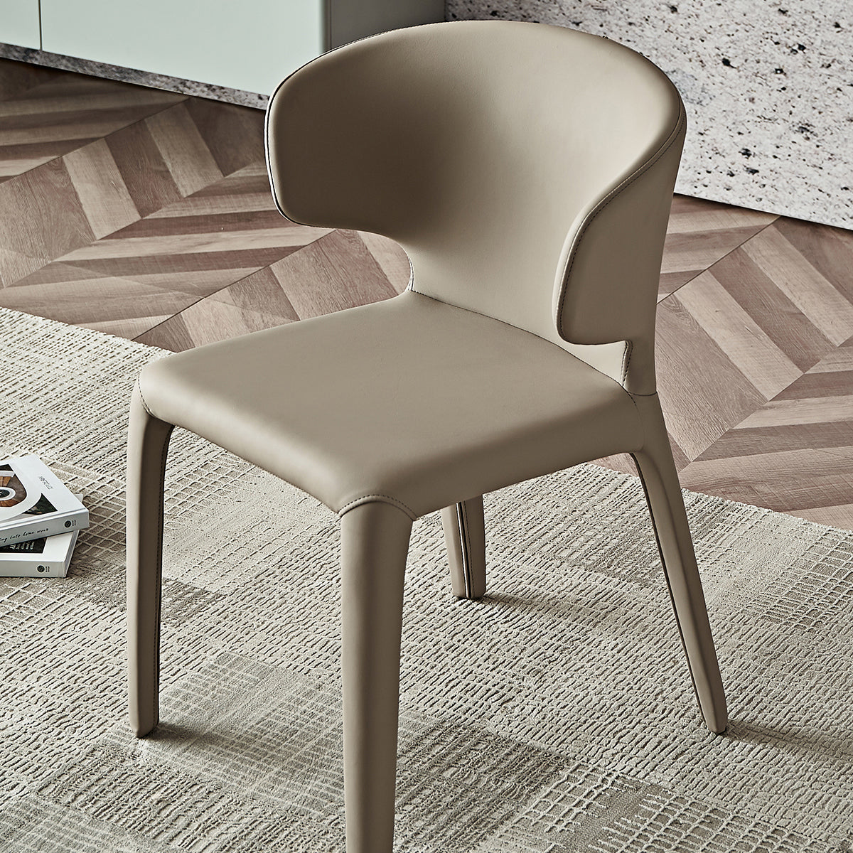 Modern Faux Leather Dining Chair Wingback Side Chair for Home Use Clearhalo ' kitchen&dining_furn' 'Dining Chairs' 'Dining Tables & Seating' 'dining_chair' 'furn' 'furn_dining_chair' 'Furniture' 'furniture_dining_chair' 'Kitchen & Dining Furniture' 'kitchen' 4572365