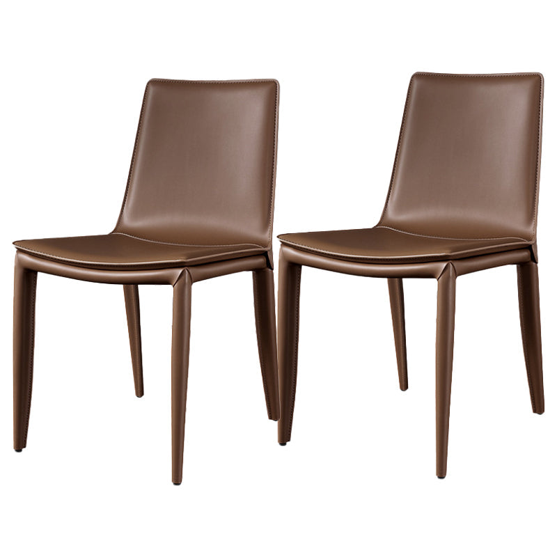 Modern Leather Armless Dining Chair Dining Metal Chairs for Restaurant Use Brown 2 Piece Set Clearhalo ' kitchen&dining_furn' 'Dining Chairs' 'Dining Tables & Seating' 'dining_chair' 'furn' 'furn_dining_chair' 'Furniture' 'furniture_dining_chair' 'Kitchen & Dining Furniture' 'kitchen' 4572375