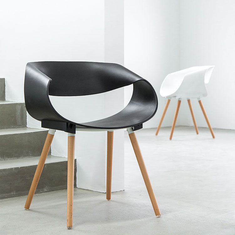 Modern Beech Open Back Arm Chair Matte Finish Plastic Dining Chair Clearhalo ' kitchen&dining_furn' 'Dining Chairs' 'Dining Tables & Seating' 'dining_chair' 'furn' 'furn_dining_chair' 'Furniture' 'furniture_dining_chair' 'Kitchen & Dining Furniture' 'kitchen' 4572393