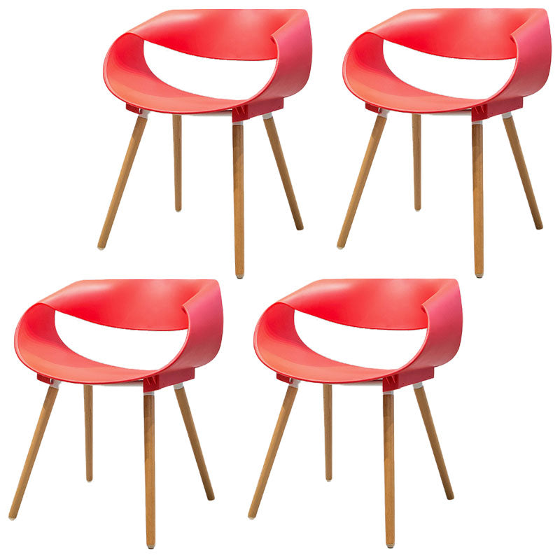 Modern Beech Open Back Arm Chair Matte Finish Plastic Dining Chair Red 4 Piece Set Clearhalo ' kitchen&dining_furn' 'Dining Chairs' 'Dining Tables & Seating' 'dining_chair' 'furn' 'furn_dining_chair' 'Furniture' 'furniture_dining_chair' 'Kitchen & Dining Furniture' 'kitchen' 4572407