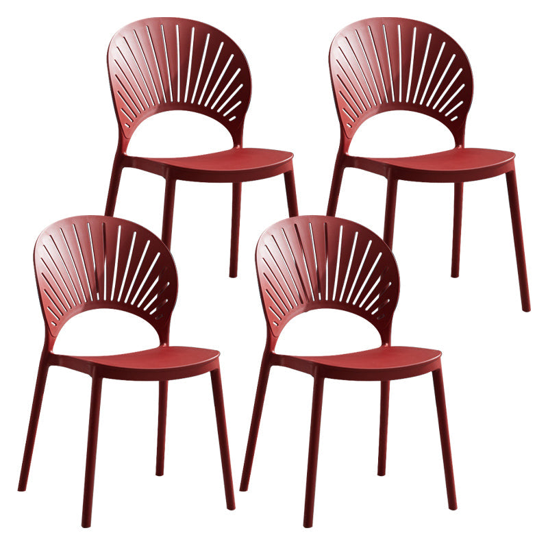 Plastic Scandinavian Dining Room Chair Kitchen Open Back Side Chair Burgundy 4 Piece Set Clearhalo ' kitchen&dining_furn' 'Dining Chairs' 'Dining Tables & Seating' 'dining_chair' 'furn' 'furn_dining_chair' 'Furniture' 'furniture_dining_chair' 'Kitchen & Dining Furniture' 'kitchen' 4572415