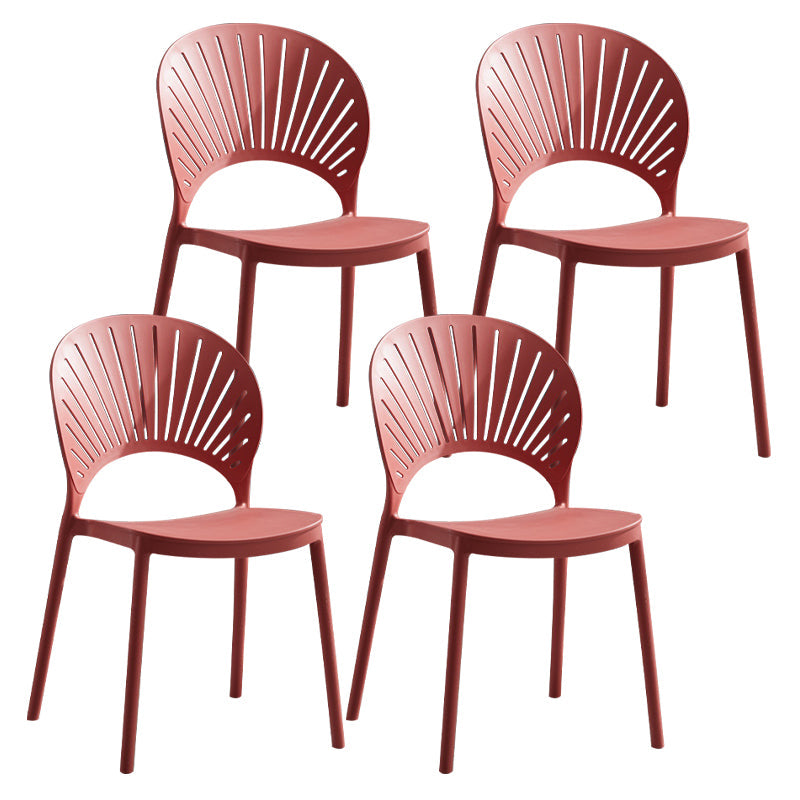 Plastic Scandinavian Dining Room Chair Kitchen Open Back Side Chair Red 4 Piece Set Clearhalo ' kitchen&dining_furn' 'Dining Chairs' 'Dining Tables & Seating' 'dining_chair' 'furn' 'furn_dining_chair' 'Furniture' 'furniture_dining_chair' 'Kitchen & Dining Furniture' 'kitchen' 4572419