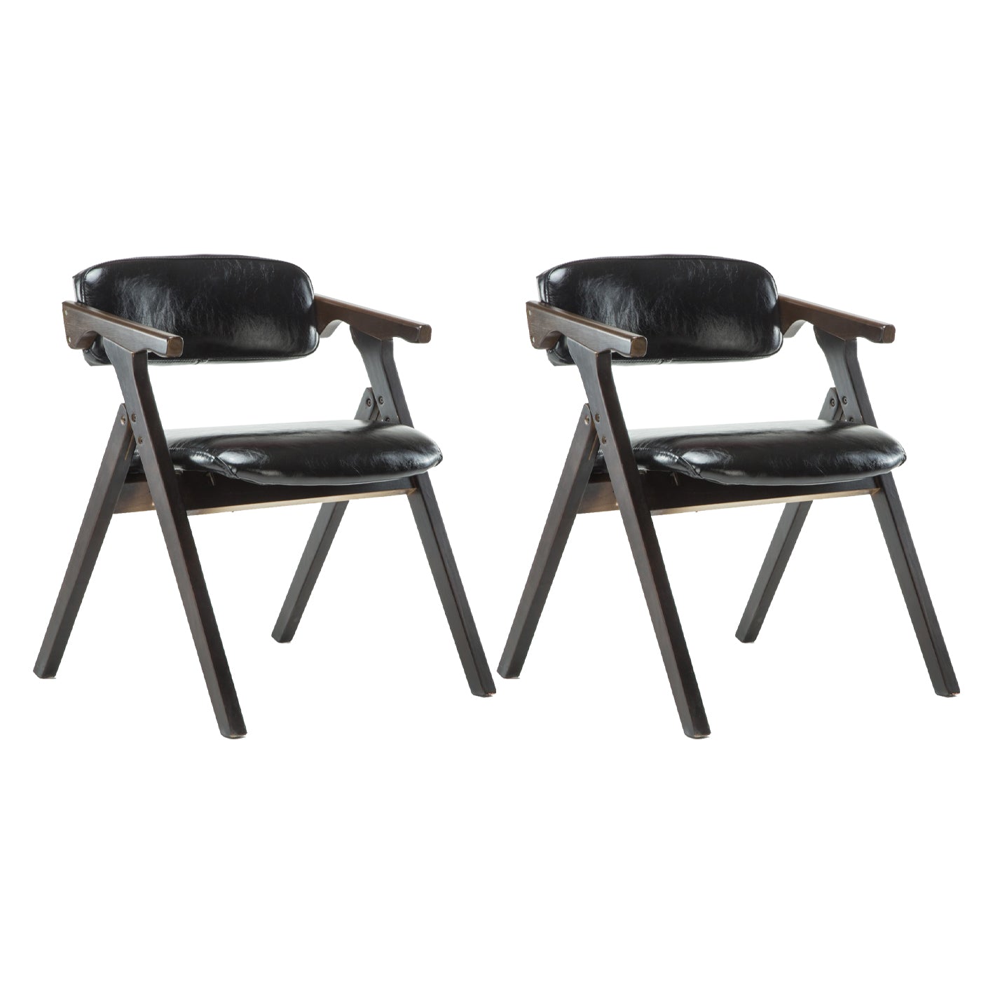 Modern Leather Folding Side Chair Matte Finish Open Back Dining Chair Black 2 Piece Set Walnut Clearhalo ' kitchen&dining_furn' 'Dining Chairs' 'Dining Tables & Seating' 'dining_chair' 'furn' 'furn_dining_chair' 'Furniture' 'furniture_dining_chair' 'Kitchen & Dining Furniture' 'kitchen' 4572521