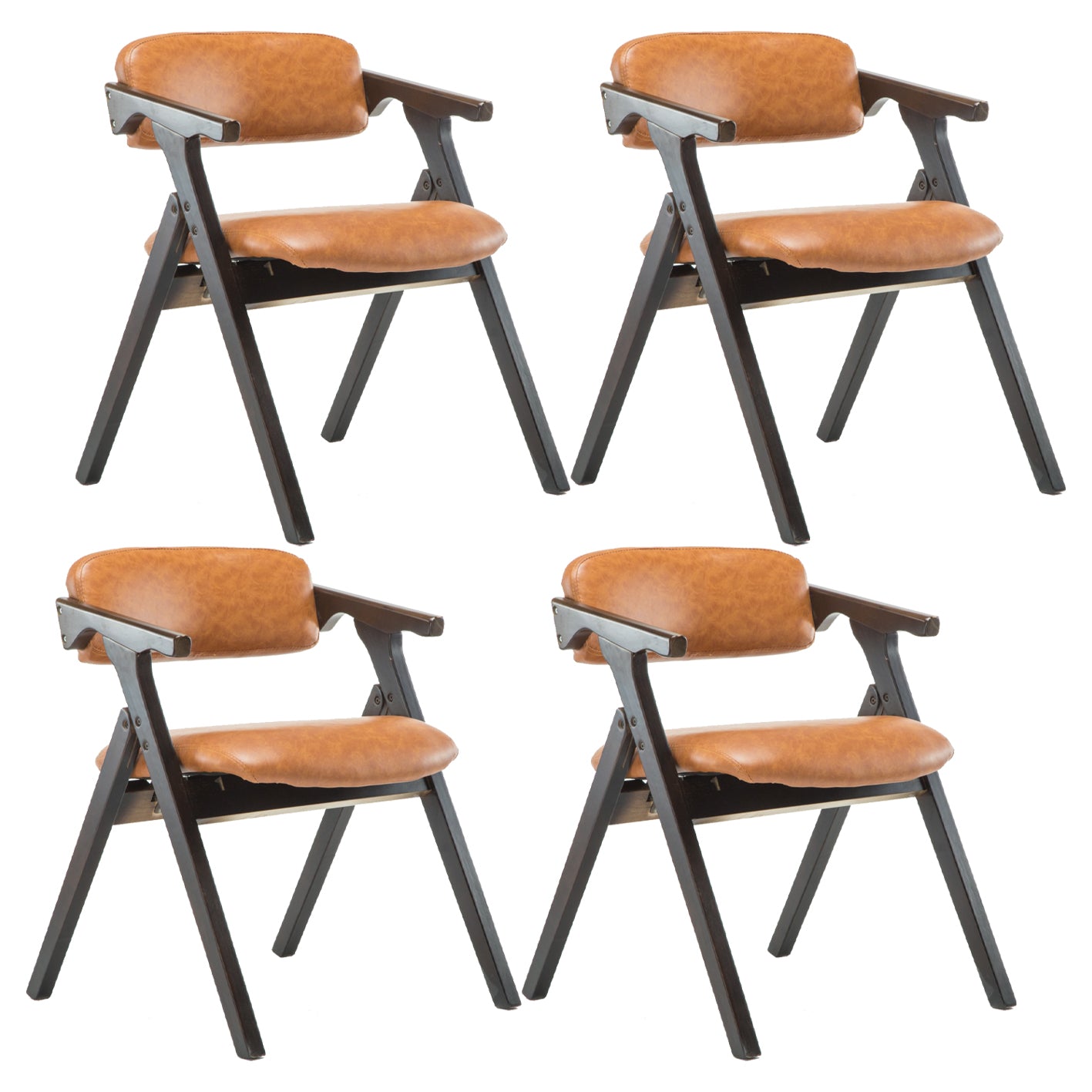 Modern Leather Folding Side Chair Matte Finish Open Back Dining Chair Yellow 4 Piece Set Walnut Clearhalo ' kitchen&dining_furn' 'Dining Chairs' 'Dining Tables & Seating' 'dining_chair' 'furn' 'furn_dining_chair' 'Furniture' 'furniture_dining_chair' 'Kitchen & Dining Furniture' 'kitchen' 4572525