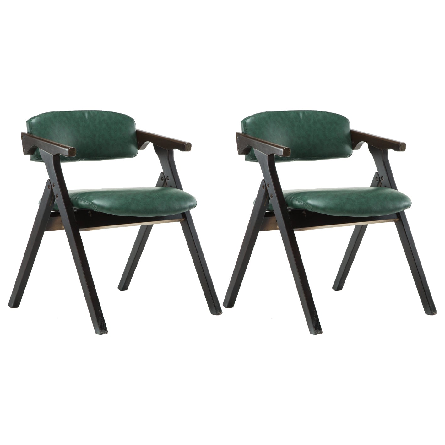 Modern Leather Folding Side Chair Matte Finish Open Back Dining Chair Blackish Green 2 Piece Set Walnut Clearhalo ' kitchen&dining_furn' 'Dining Chairs' 'Dining Tables & Seating' 'dining_chair' 'furn' 'furn_dining_chair' 'Furniture' 'furniture_dining_chair' 'Kitchen & Dining Furniture' 'kitchen' 4572530
