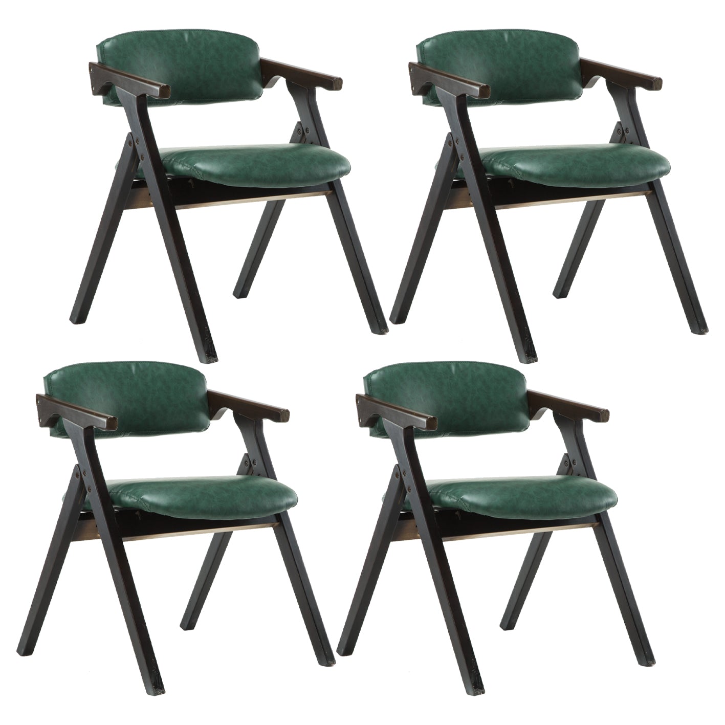 Modern Leather Folding Side Chair Matte Finish Open Back Dining Chair Blackish Green 4 Piece Set Walnut Clearhalo ' kitchen&dining_furn' 'Dining Chairs' 'Dining Tables & Seating' 'dining_chair' 'furn' 'furn_dining_chair' 'Furniture' 'furniture_dining_chair' 'Kitchen & Dining Furniture' 'kitchen' 4572531