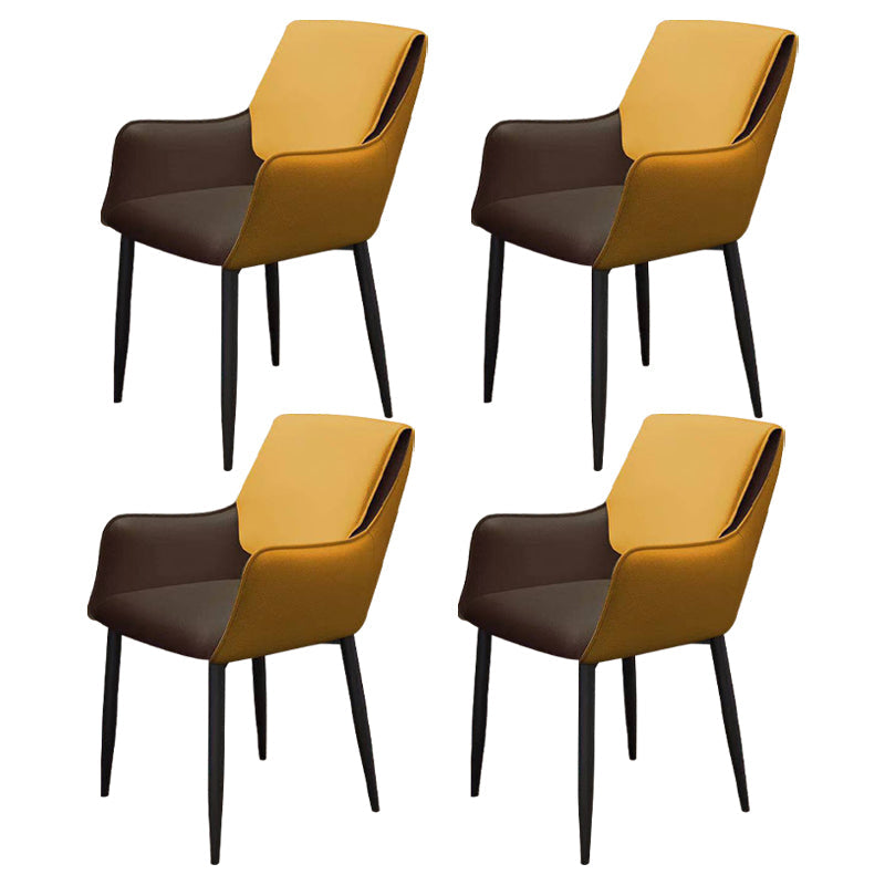 Modern Living Room Leather Arm Chair Matte Finish Solid Back Dining Chair Yellow 4 Piece Set Clearhalo ' kitchen&dining_furn' 'Dining Chairs' 'Dining Tables & Seating' 'dining_chair' 'furn' 'furn_dining_chair' 'Furniture' 'furniture_dining_chair' 'Kitchen & Dining Furniture' 'kitchen' 4572594