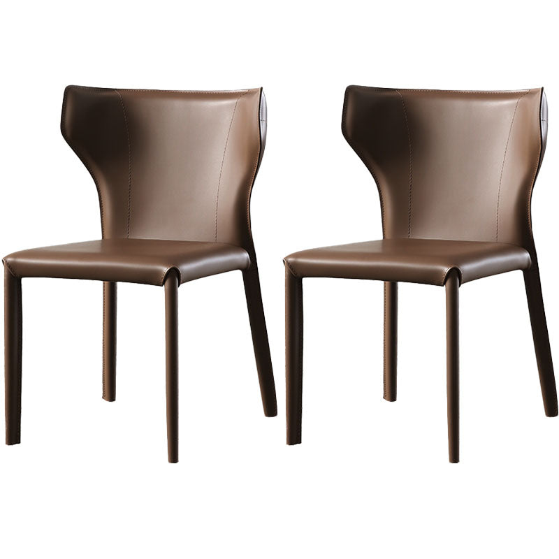 Modern Leather Dining Room Chair Armless Wingback Side Chair for Home Use Brown 2 Piece Set Clearhalo ' kitchen&dining_furn' 'Dining Chairs' 'Dining Tables & Seating' 'dining_chair' 'furn' 'furn_dining_chair' 'Furniture' 'furniture_dining_chair' 'Kitchen & Dining Furniture' 'kitchen' 4572611