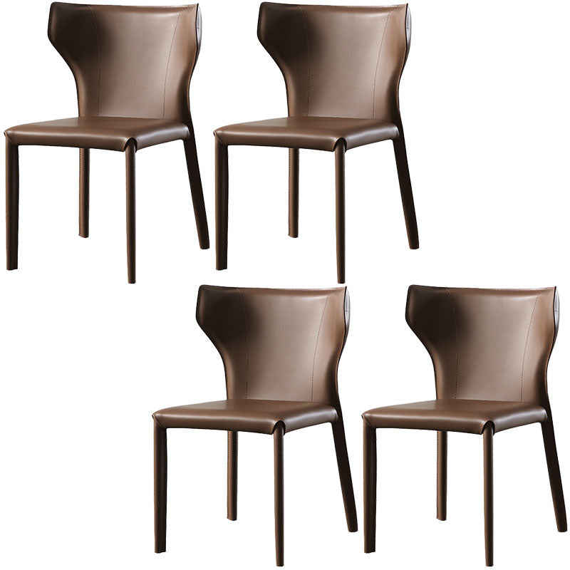 Modern Leather Dining Room Chair Armless Wingback Side Chair for Home Use Brown 4 Piece Set Clearhalo ' kitchen&dining_furn' 'Dining Chairs' 'Dining Tables & Seating' 'dining_chair' 'furn' 'furn_dining_chair' 'Furniture' 'furniture_dining_chair' 'Kitchen & Dining Furniture' 'kitchen' 4572613