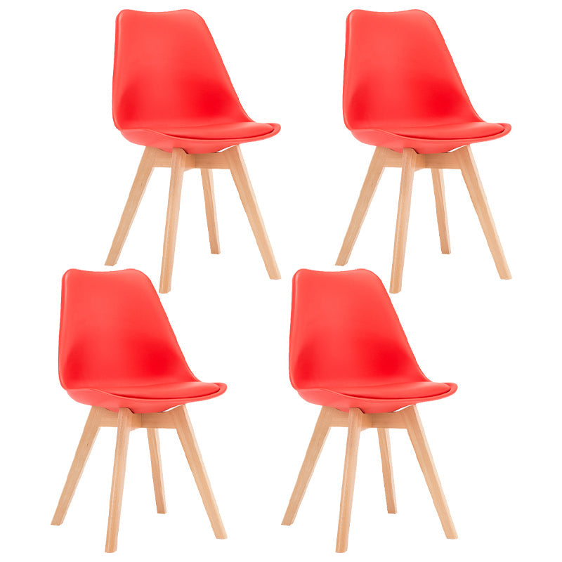 Modern Beech Solid Back Side Chair Matte Finish Plastic Dining Chair Red Set of 4 Clearhalo ' kitchen&dining_furn' 'Dining Chairs' 'Dining Tables & Seating' 'dining_chair' 'Furniture' 'furniture_dining_chair' 'Kitchen & Dining Furniture' 'kitchen' 4572682