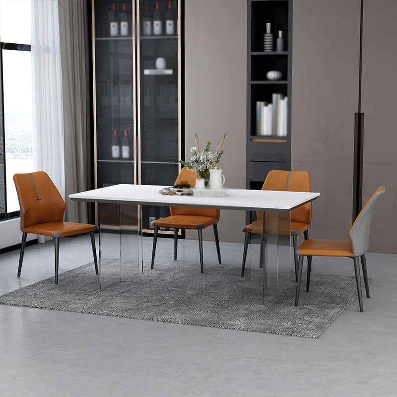 Modern 1/4/5 Pieces Dining Set Rectangular Acrylic Double Pedestal Dinette Set 5 Pieces: White-Black Table, 4 Chairs Clearhalo 'Dining Room Sets' 'Dining Tables & Seating' 'dining_room_set' 'furn' 'furn_dining_room_set' 'Furniture' 'furniture_dining_room_set' 'Kitchen & Dining Furniture' 'kitchen&dining_furn' 'kitchen' 4572854