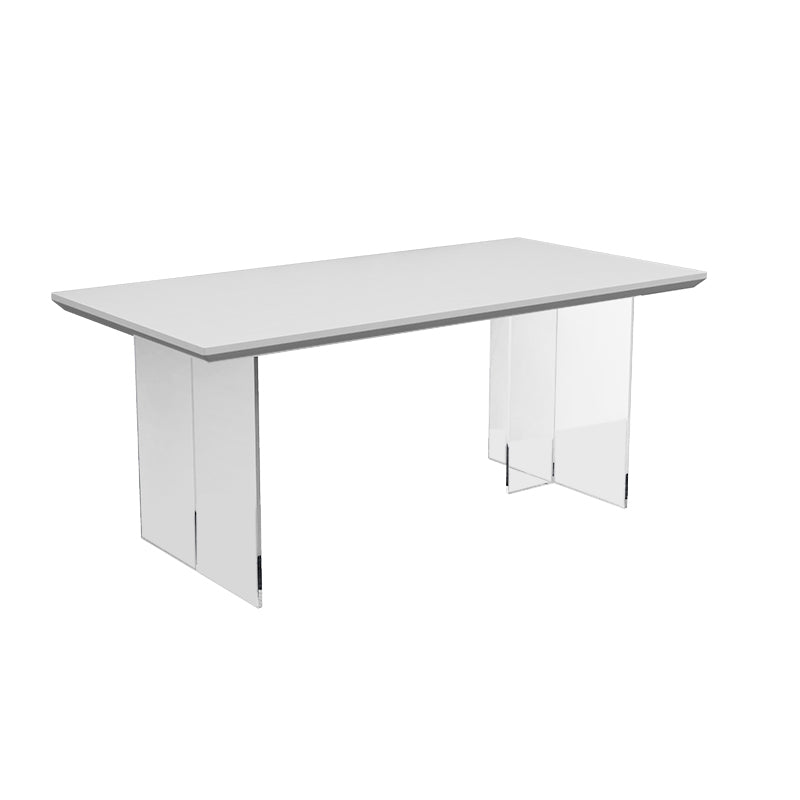 Modern 1/4/5 Pieces Dining Set Rectangular Acrylic Double Pedestal Dinette Set White-grey 71"L x 31"W Clearhalo 'Dining Room Sets' 'Dining Tables & Seating' 'dining_room_set' 'furn' 'furn_dining_room_set' 'Furniture' 'furniture_dining_room_set' 'Kitchen & Dining Furniture' 'kitchen&dining_furn' 'kitchen' 4572855
