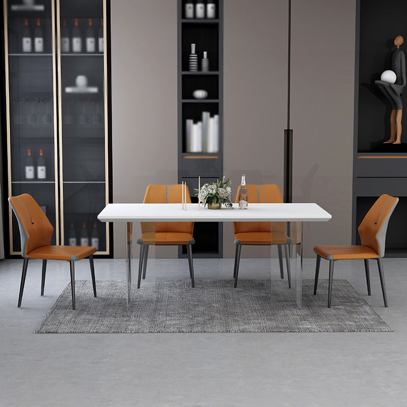 Modern 1/4/5 Pieces Dining Set Rectangular Acrylic Double Pedestal Dinette Set 5 Pieces: White-Grey Table, 4 Chairs Clearhalo 'Dining Room Sets' 'Dining Tables & Seating' 'dining_room_set' 'furn' 'furn_dining_room_set' 'Furniture' 'furniture_dining_room_set' 'Kitchen & Dining Furniture' 'kitchen&dining_furn' 'kitchen' 4572857