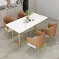 Nordic 1/4/5 Pieces Dining Set Sintered Stone Top Dining Table with Leather Chairs 5 Pieces: White Table, 4 Brown Chairs Clearhalo 'Dining Room Sets' 'Dining Tables & Seating' 'dining_room_set' 'furn' 'furn_dining_room_set' 'Furniture' 'furniture_dining_room_set' 'Kitchen & Dining Furniture' 'kitchen&dining_furn' 'kitchen' 4572920