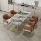 Nordic 1/4/5 Pieces Dining Set Sintered Stone Top Dining Table with Leather Chairs 5 Pieces: Grey Table, 4 Brown Chairs Clearhalo 'Dining Room Sets' 'Dining Tables & Seating' 'dining_room_set' 'furn' 'furn_dining_room_set' 'Furniture' 'furniture_dining_room_set' 'Kitchen & Dining Furniture' 'kitchen&dining_furn' 'kitchen' 4572922