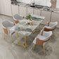 Nordic 1/4/5 Pieces Dining Set Sintered Stone Top Dining Table with Leather Chairs 5 Pieces: Grey Table, 4 Grey Chairs Clearhalo 'Dining Room Sets' 'Dining Tables & Seating' 'dining_room_set' 'furn' 'furn_dining_room_set' 'Furniture' 'furniture_dining_room_set' 'Kitchen & Dining Furniture' 'kitchen&dining_furn' 'kitchen' 4572926