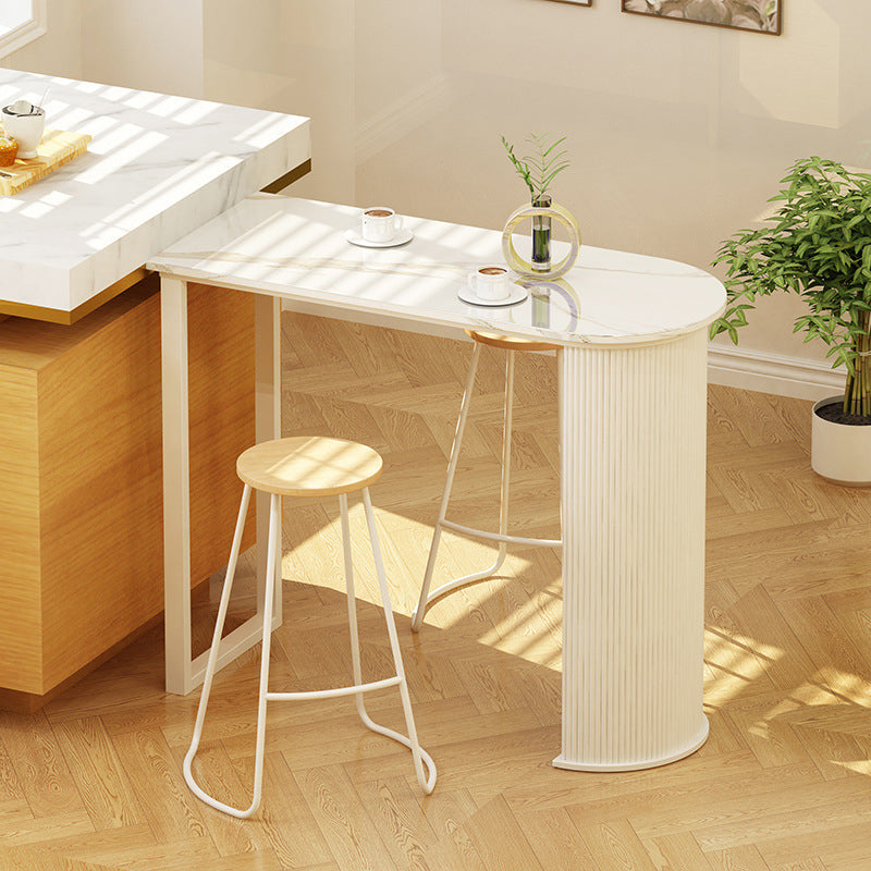 Modern White Marble Table Specialty Double Pedestal Table - 40.55" H 55.1"L x 19.7"W x 40.6"H Clearhalo 'Bar Furniture' 'Bar Tables' 'bar_tables' 'Furniture' 'furniture_bar_tables' 'Kitchen & Dining Furniture' 4575041