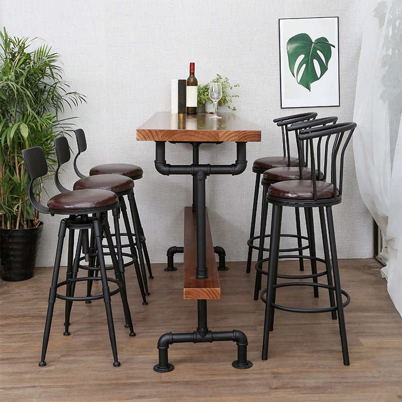 Brown Industrial Bar Table Pine Wood Milk Tea Shop Casual Bar Table 78.7"L x 19.7"W x 41.3"H Without Chairs Clearhalo 'Bar Furniture' 'Bar Tables' 'bar_tables' 'furn' 'furn_bar_tables' 'Furniture' 'furniture_bar_tables' 'Kitchen & Dining Furniture' 4575055