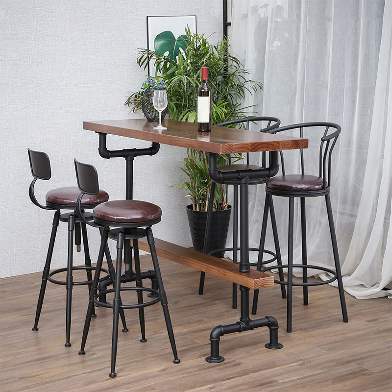 Brown Industrial Bar Table Pine Wood Milk Tea Shop Casual Bar Table 70.9"L x 19.7"W x 41.3"H Without Chairs Clearhalo 'Bar Furniture' 'Bar Tables' 'bar_tables' 'furn' 'furn_bar_tables' 'Furniture' 'furniture_bar_tables' 'Kitchen & Dining Furniture' 4575056