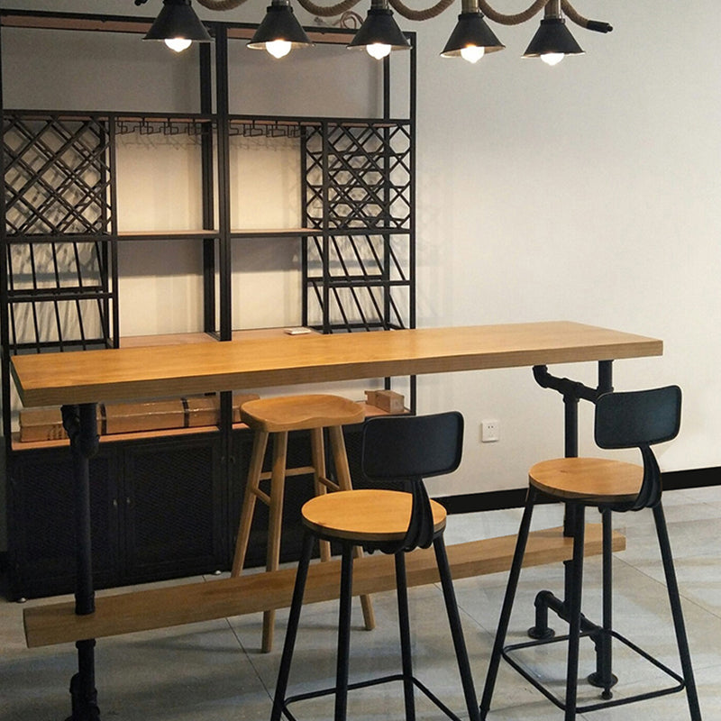 Brown Industrial Bar Table Pine Wood Milk Tea Shop Casual Bar Table 63"L x 19.7"W x 41.3"H Without Chairs Clearhalo 'Bar Furniture' 'Bar Tables' 'bar_tables' 'furn' 'furn_bar_tables' 'Furniture' 'furniture_bar_tables' 'Kitchen & Dining Furniture' 4575057