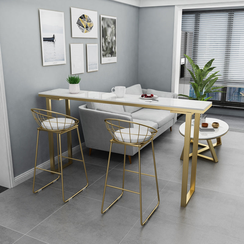 White Glam Style Table in Iron Top and Faux Marble Milk Tea Shop Bar Table 70.9"L x 15.7"W x 41.3"H Without Chairs Clearhalo 'Bar Furniture' 'Bar Tables' 'bar_tables' 'furn' 'furn_bar_tables' 'Furniture' 'furniture_bar_tables' 'Kitchen & Dining Furniture' 4575070