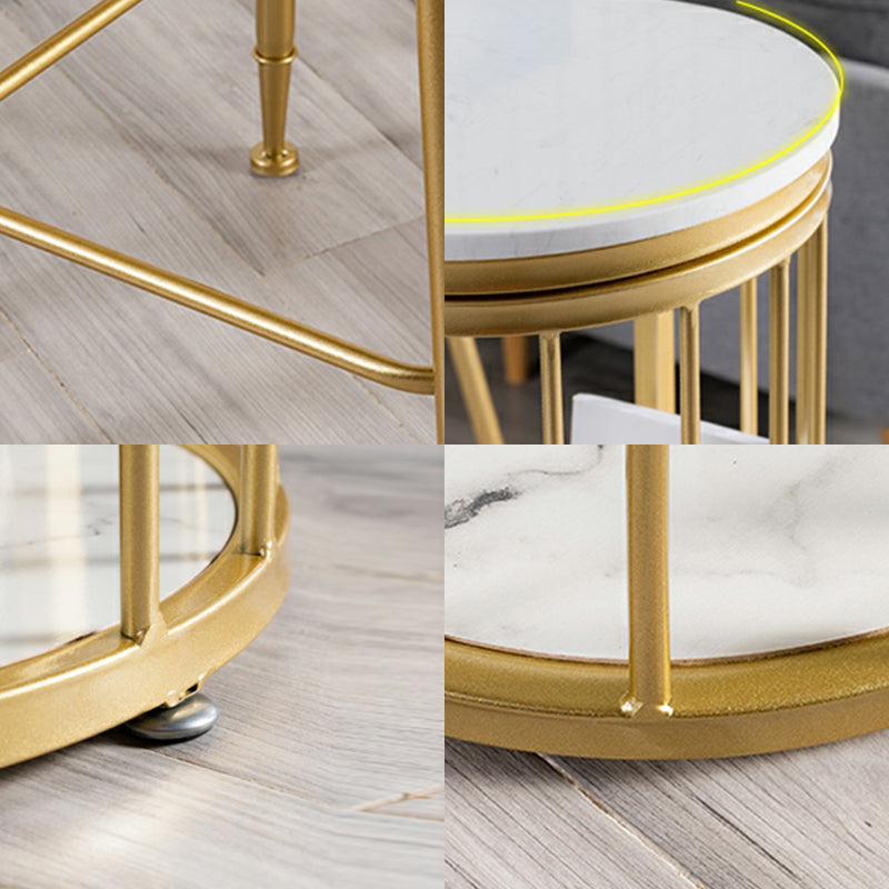 Glam Marble Counter Table with Specialty Top Double Pedestal Table - 42" H Clearhalo 'Bar Furniture' 'Bar Tables' 'bar_tables' 'furn' 'furn_bar_tables' 'Furniture' 'furniture_bar_tables' 'Kitchen & Dining Furniture' 4575095