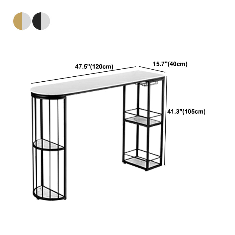 White Marble Hall Table with Specialty Top Glam Double Pedestal Table - 42" H Clearhalo 'Bar Furniture' 'Bar Tables' 'bar_tables' 'furn' 'furn_bar_tables' 'Furniture' 'furniture_bar_tables' 'Kitchen & Dining Furniture' 4575115