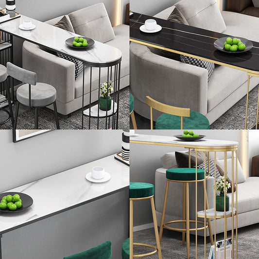 Marble Glam Counter Table with Specialty Top Gold Double Pedestal Table - 42" H Clearhalo 'Bar Furniture' 'Bar Tables' 'bar_tables' 'furn' 'furn_bar_tables' 'Furniture' 'furniture_bar_tables' 'Kitchen & Dining Furniture' 4575125