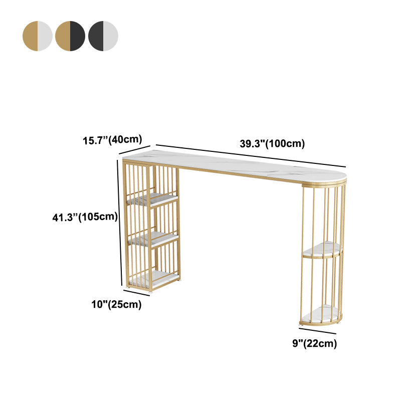 Marble Glam Counter Table with Specialty Top Gold Double Pedestal Table - 42" H Clearhalo 'Bar Furniture' 'Bar Tables' 'bar_tables' 'furn' 'furn_bar_tables' 'Furniture' 'furniture_bar_tables' 'Kitchen & Dining Furniture' 4575126