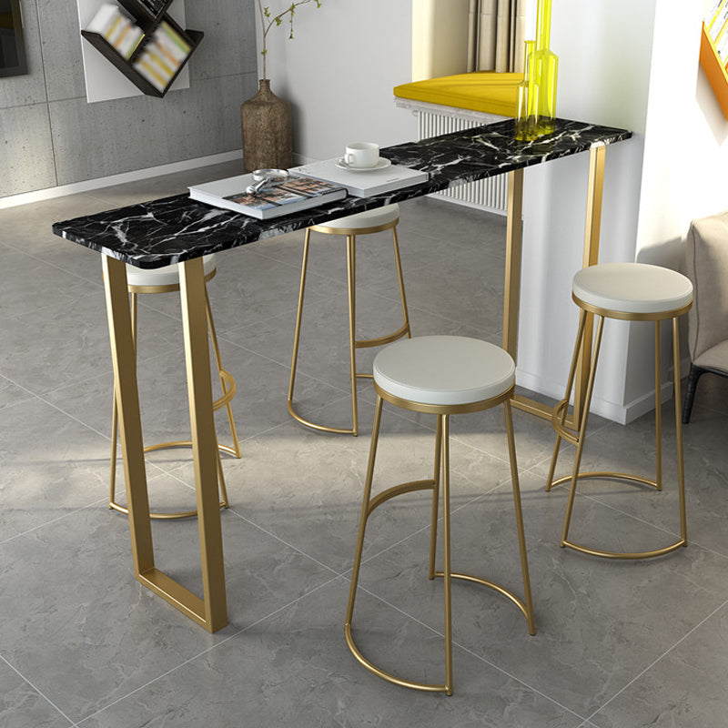 Glam Marble Counter Table with Rectangle Table Top Gold Sled Table - 41.3" H Gold-Black Without Chairs Clearhalo 'Bar Furniture' 'Bar Tables' 'bar_tables' 'furn' 'furn_bar_tables' 'Furniture' 'furniture_bar_tables' 'Kitchen & Dining Furniture' 4575135