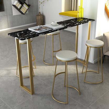 Glam Marble Counter Table with Rectangle Table Top Gold Sled Table - 41.3" H Gold-Black Without Chairs Clearhalo 'Bar Furniture' 'Bar Tables' 'bar_tables' 'furn' 'furn_bar_tables' 'Furniture' 'furniture_bar_tables' 'Kitchen & Dining Furniture' 4575135