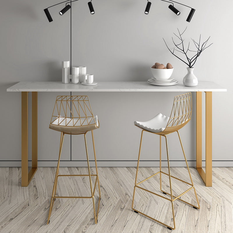 Glam Marble Counter Table with Rectangle Table Top Gold Sled Table - 41.3" H Clearhalo 'Bar Furniture' 'Bar Tables' 'bar_tables' 'furn' 'furn_bar_tables' 'Furniture' 'furniture_bar_tables' 'Kitchen & Dining Furniture' 4575139