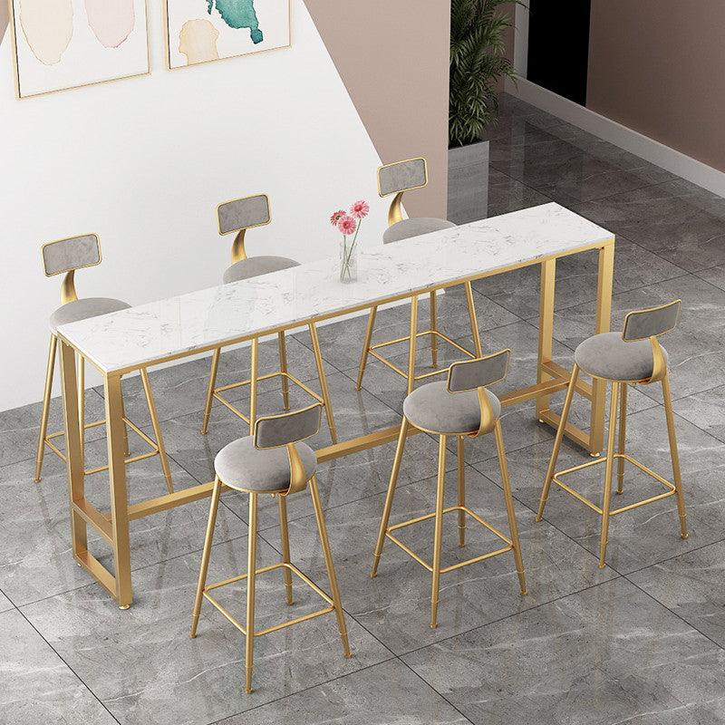 Glam Counter Table Marble Rectangle Top Trestle Table - 41.3" H 78.7"L x 15.7"W x 41.3"H Without Chairs Clearhalo 'Bar Furniture' 'Bar Tables' 'bar_tables' 'furn' 'furn_bar_tables' 'Furniture' 'furniture_bar_tables' 'Kitchen & Dining Furniture' 4575153