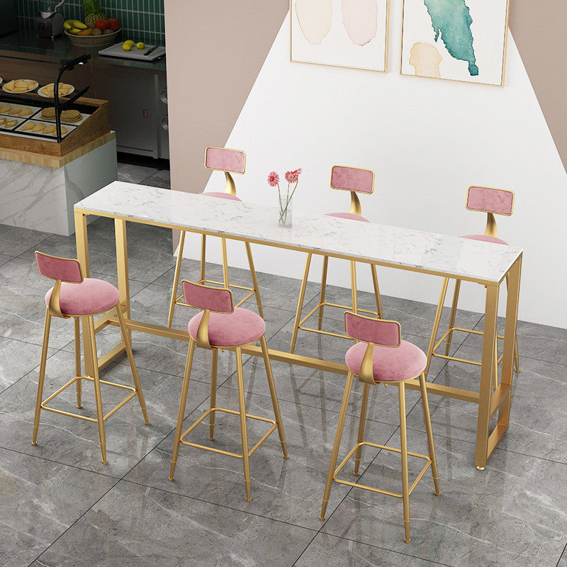 Glam Counter Table Marble Rectangle Top Trestle Table - 41.3" H 70.9"L x 15.7"W x 41.3"H Without Chairs Clearhalo 'Bar Furniture' 'Bar Tables' 'bar_tables' 'furn' 'furn_bar_tables' 'Furniture' 'furniture_bar_tables' 'Kitchen & Dining Furniture' 4575154