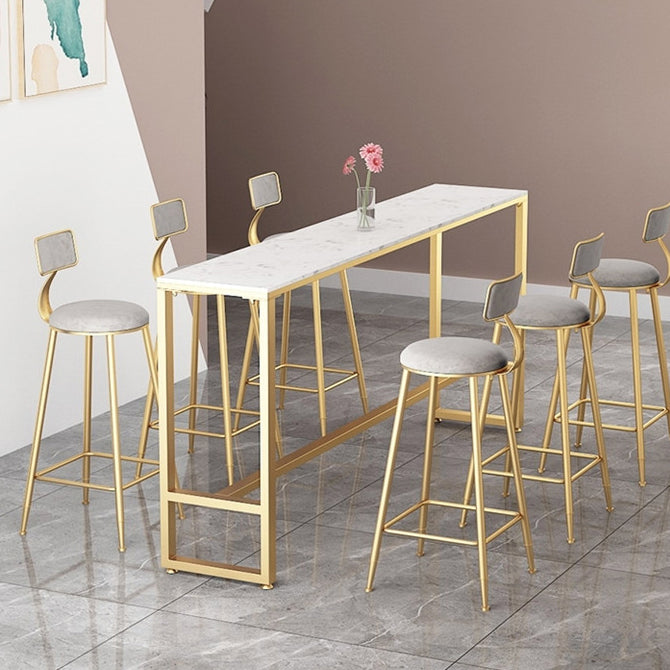 Glam Counter Table Marble Rectangle Top Trestle Table - 41.3" H 63"L x 15.7"W x 41.3"H Without Chairs Clearhalo 'Bar Furniture' 'Bar Tables' 'bar_tables' 'furn' 'furn_bar_tables' 'Furniture' 'furniture_bar_tables' 'Kitchen & Dining Furniture' 4575155